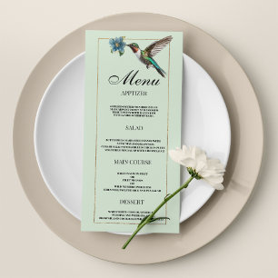 Mint green gold colourful hummingbird Wedding Menu