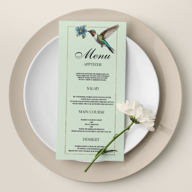 Mint green gold colourful hummingbird Wedding Menu (Mint green gold colorful hummingbird Wedding Menu)