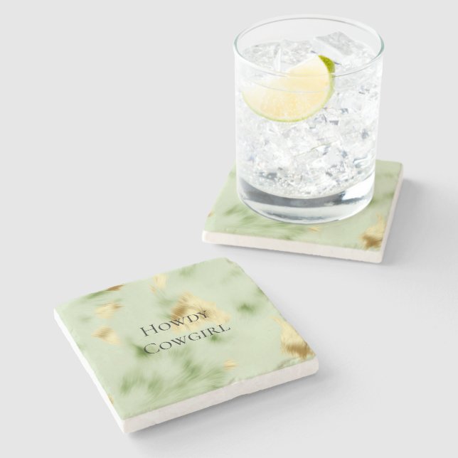 Mint Green Gold Cowhide Stone Coaster (Side)