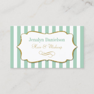Mint Green Gold Elegant Stripe Business Cards Sage