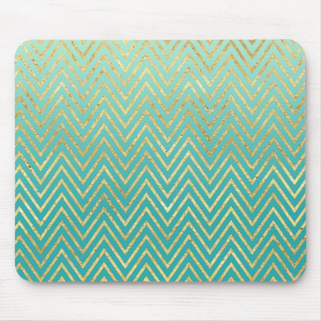 Mint Green Gold Glam Chevron Ombre Mouse Pad (Front)