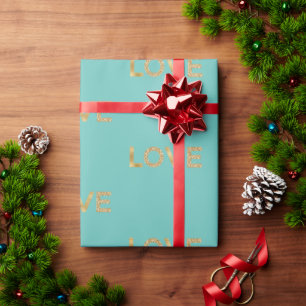 Mint Green Gold Glitter Love           Wrapping Paper