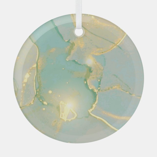 Mint Green Gold Marble: Textured Glass Tree Decoration (Front)