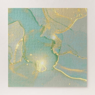 Mint Green Gold Marble: Textured Jigsaw Puzzle