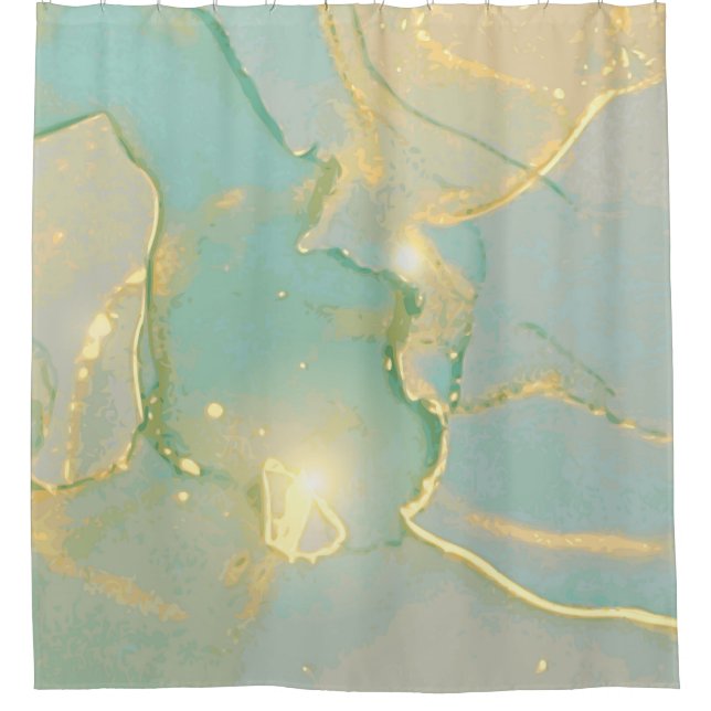 Mint Green Gold Marble: Textured Shower Curtain (Front)