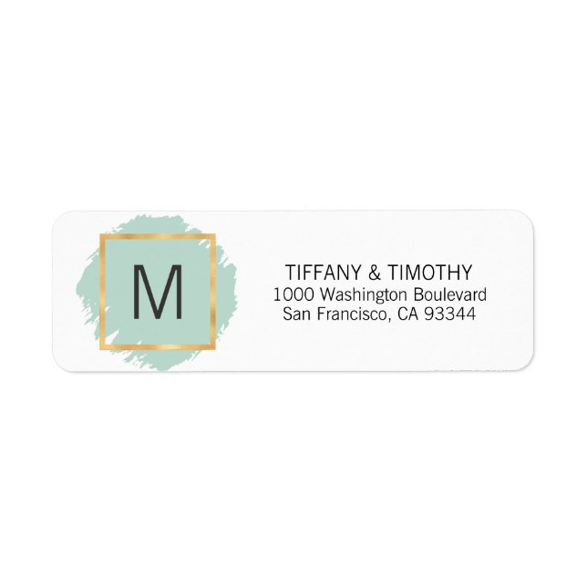 Mint Green Gold Monogram Return Address (Front)
