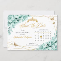 Mint Green & Gold Quinceañera Save The Date