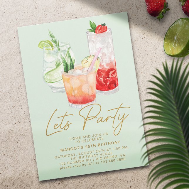Mint Green + Gold | Summer Cocktail Party Birthday Invitation (Creator Uploaded)