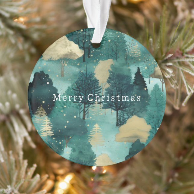 Mint Green Gold Trees Christmas Ornament (Tree)