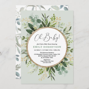 Mint Green Gold Watercolor Greenery Baby Shower Invitation