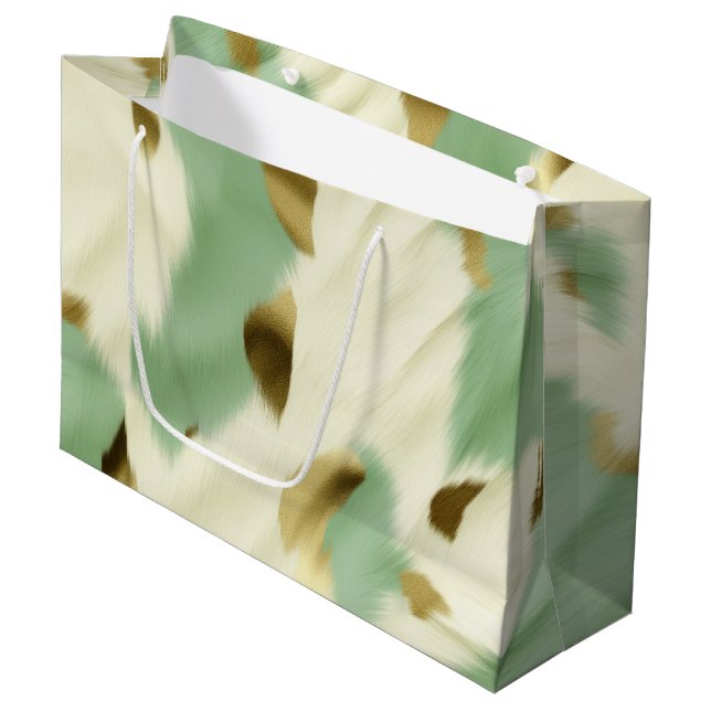Mint Green Gold White Cowhide Large Gift Bag (Front Angled)