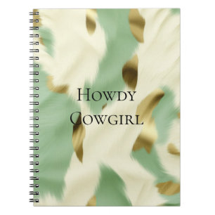 Mint Green Gold White Cowhide Notebook