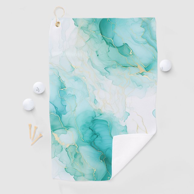 Mint Green Gold White Marble Golf Towel (InSitu)