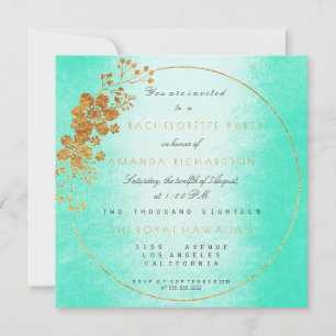 Mint Green Golden Floral Glam Bachelorette Party Invitation