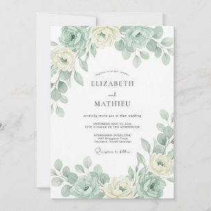 Mint Green Graceful Botanical Wedding Invitation