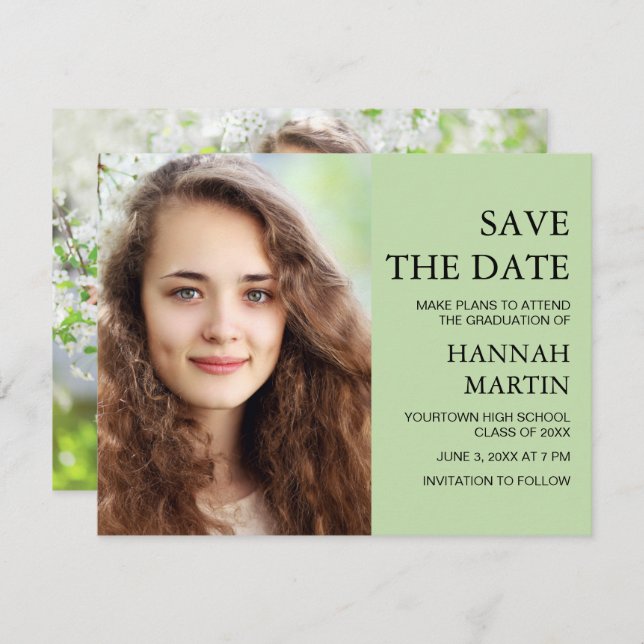 Mint Green Graduation 2 Photo Save Date (Front/Back)