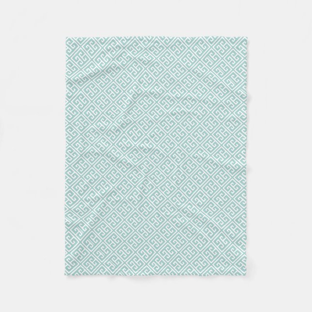 Mint Green Greek Key Pattern Fleece Blanket (Front)