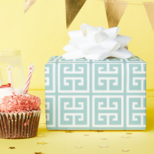 Mint Green Greek Key Pattern Wrapping Paper