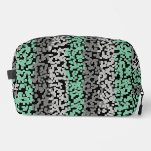 Mint green, grey black digital pixelated stripes dopp kit