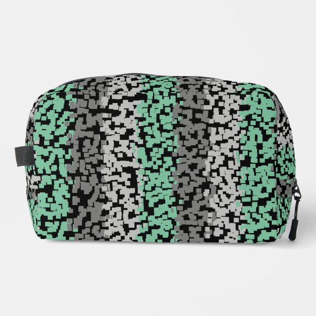 Mint green, grey black digital pixelated stripes dopp kit (Front)