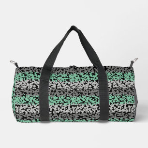 Mint green grey black digital pixelated stripes duffle bag