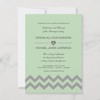 Mint Green & Grey Chevron Wedding Invitations