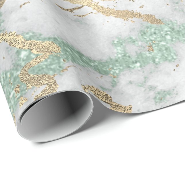 Mint Green Grey Foxier Gold Marble Shiny Metallic Wrapping Paper (Roll Corner)