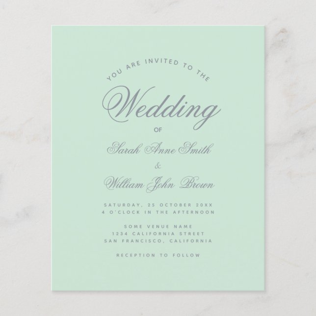Mint Green & Grey Script Budget Wedding Invitation (Front)