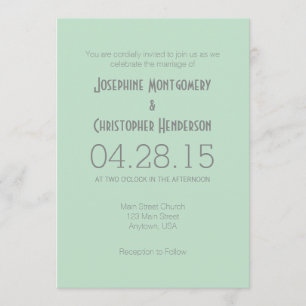 Mint Green Grey Simple Modern Wedding Invitation