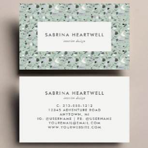 Mint Green Grey Terrazzo Pattern Interior Design Business Card