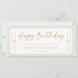 Mint Green Happy Birthday Gift Voucher Card