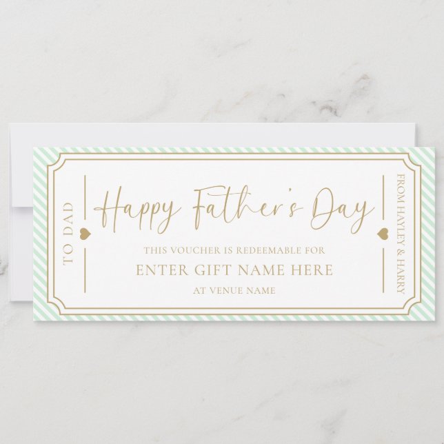 Mint Green Happy Father's Day Gift Voucher Card (Front)