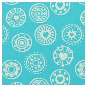 Mint Green Heart Circles on Aqua   Valentine Fabric