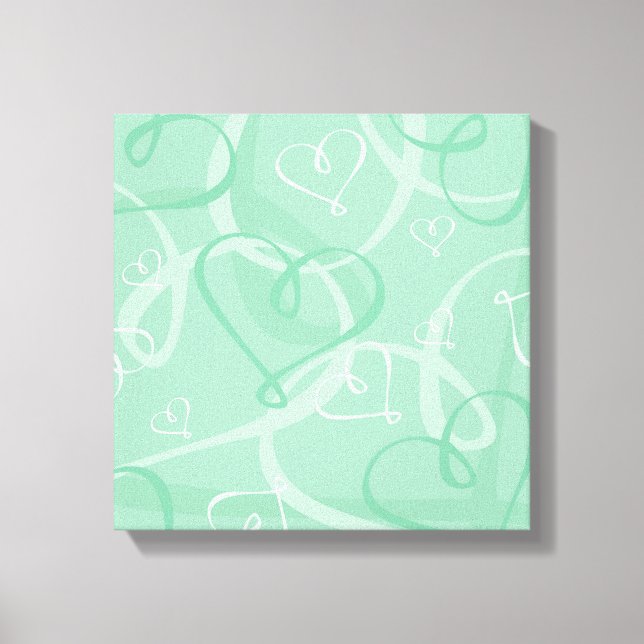 Mint green heart pattern canvas print (Front)