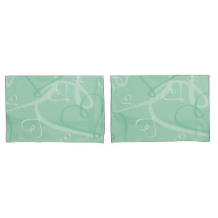 Mint green heart pattern pillowcase