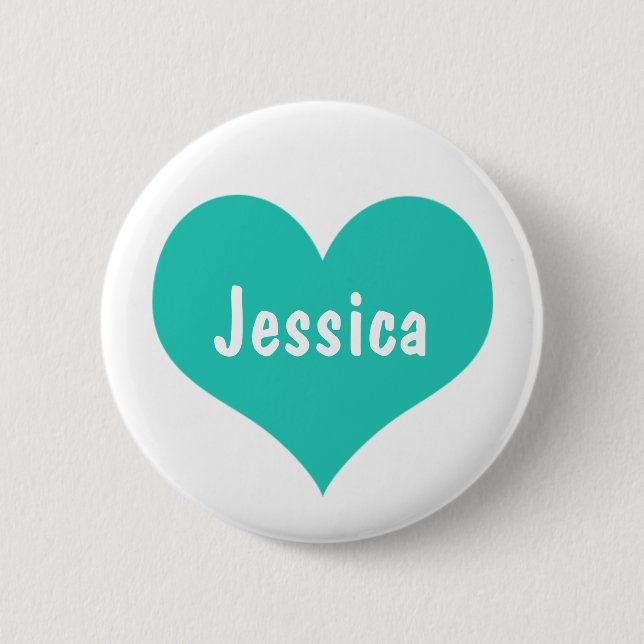 Mint Green Heart Personalised Girly Name 6 Cm Round Badge (Front)