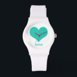 Mint Green Heart - Personalised Name Watch<br><div class="desc">Graphic design of a mint green heart on a white background. You can personalise the watch with your own name.</div>