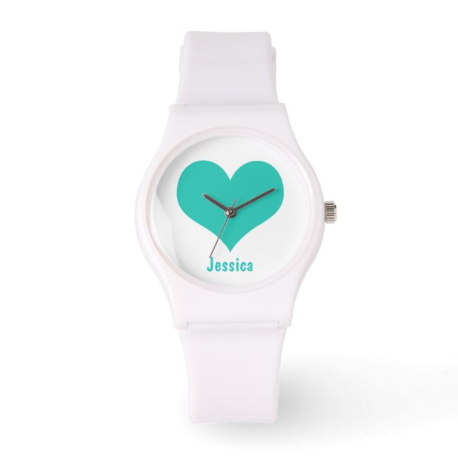Mint Green Heart - Personalised Name Watch (Front)