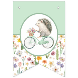Mint Green Hedgehog Baby Shower Bunting Flag 
