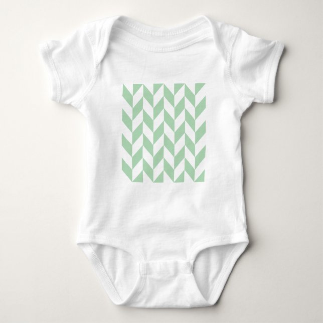 Mint Green Herringbone Pattern Baby Bodysuit (Front)