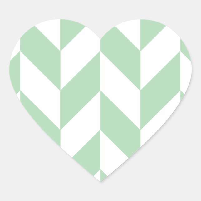 Mint Green Herringbone Pattern Heart Sticker (Front)