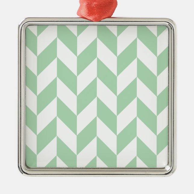 Mint Green Herringbone Pattern Metal Tree Decoration (Front)