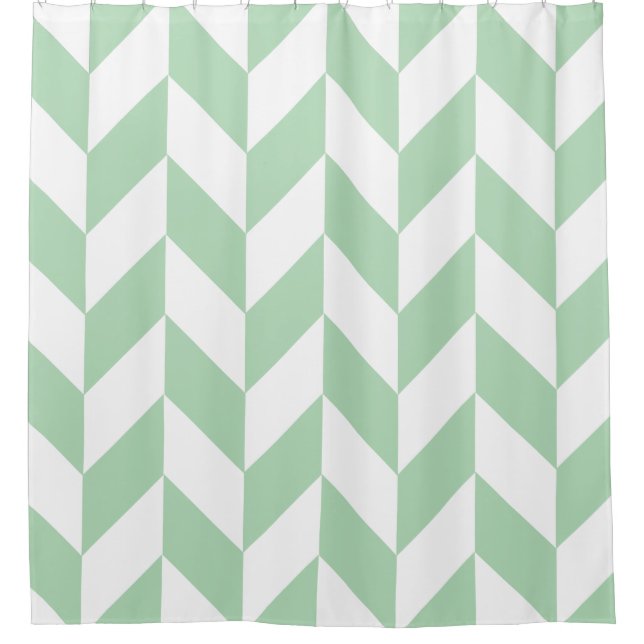 Mint Green Herringbone Pattern Shower Curtain (Front)