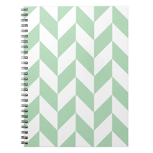 Mint Green Herringbone Pattern Spiral Notebook (Front)
