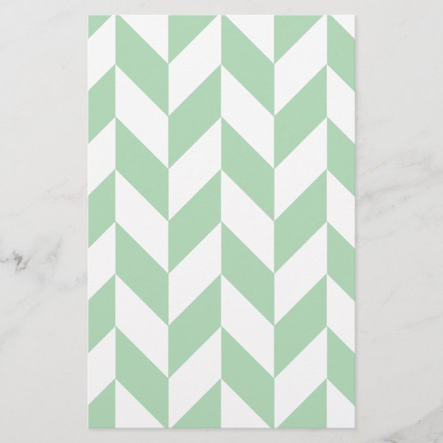 Mint Green Herringbone Pattern Stationery (Front)