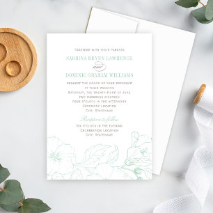 Mint Green Hibiscus Garden Wedding Invitation