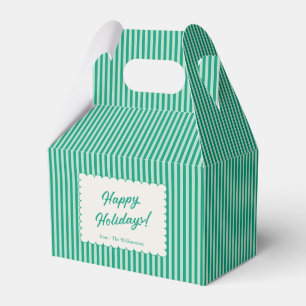 Mint Green Holiday Stripe Personalized Christmas Favour Box