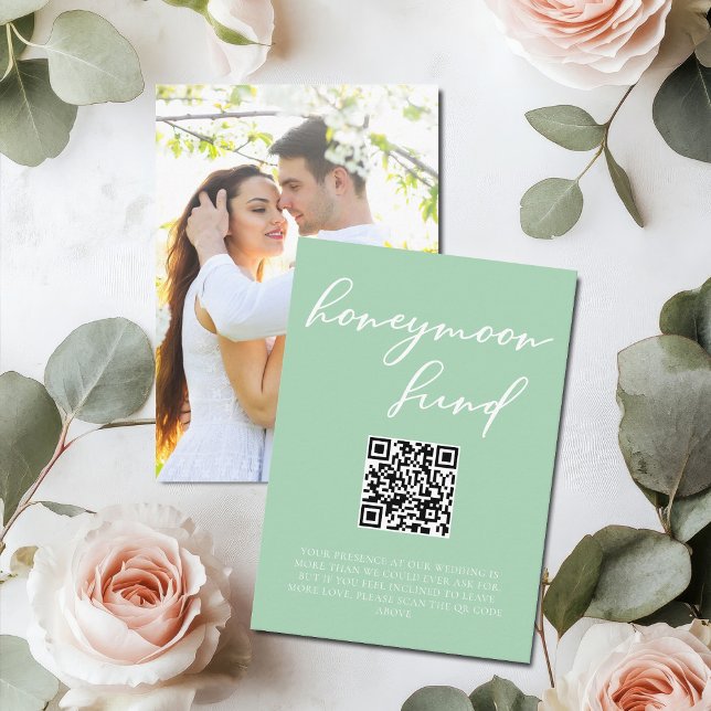 Mint Green Honeymoon Fund with Couple Photo Enclosure Card (Creator Uploaded)