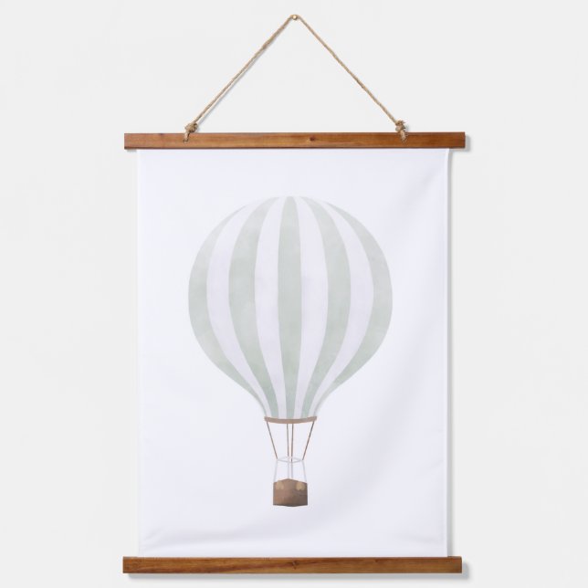 Mint Green Hot Air Balloon Nursery Decor Hanging Tapestry (Front)