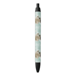 Mint Green Ivory Roses Pearls Heart Black Pen